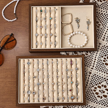 Walnut Jewelry Tray Multi-Grids Jewelry Tray Ring Necklace Earrings Storage Display Tray Night Market Stall Live Broadcast