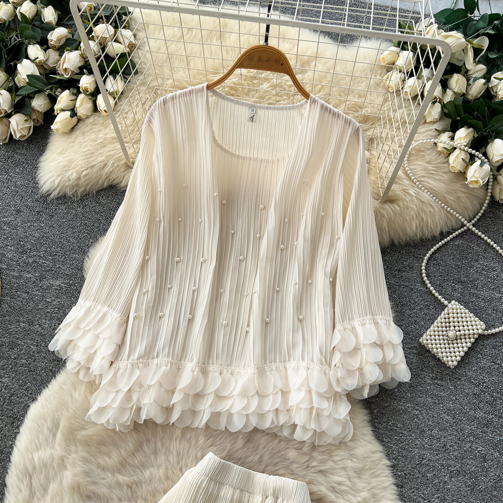 French Style Elegant 3D Petal Embellished Long Sleeve Two Piece Skirt Set Autumn Fashion Womens Chic Outfit Wholesale