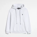White pullover with black label