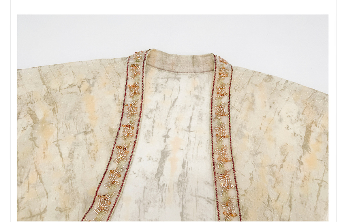 Set áo khoác cardigan thêu kèm đầm cổ yếm dài tay phối hoa — Áo khoác, Váy liền, Bộ