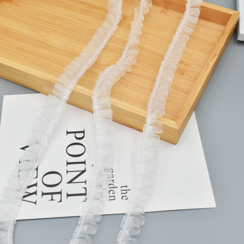 In Stock 1.5cm Snow Gauze Single-Sided Pleated Handmade Material for Clothing, Shoes, Hats, Doll Clothes, Edging Accessories, Decorative Lace