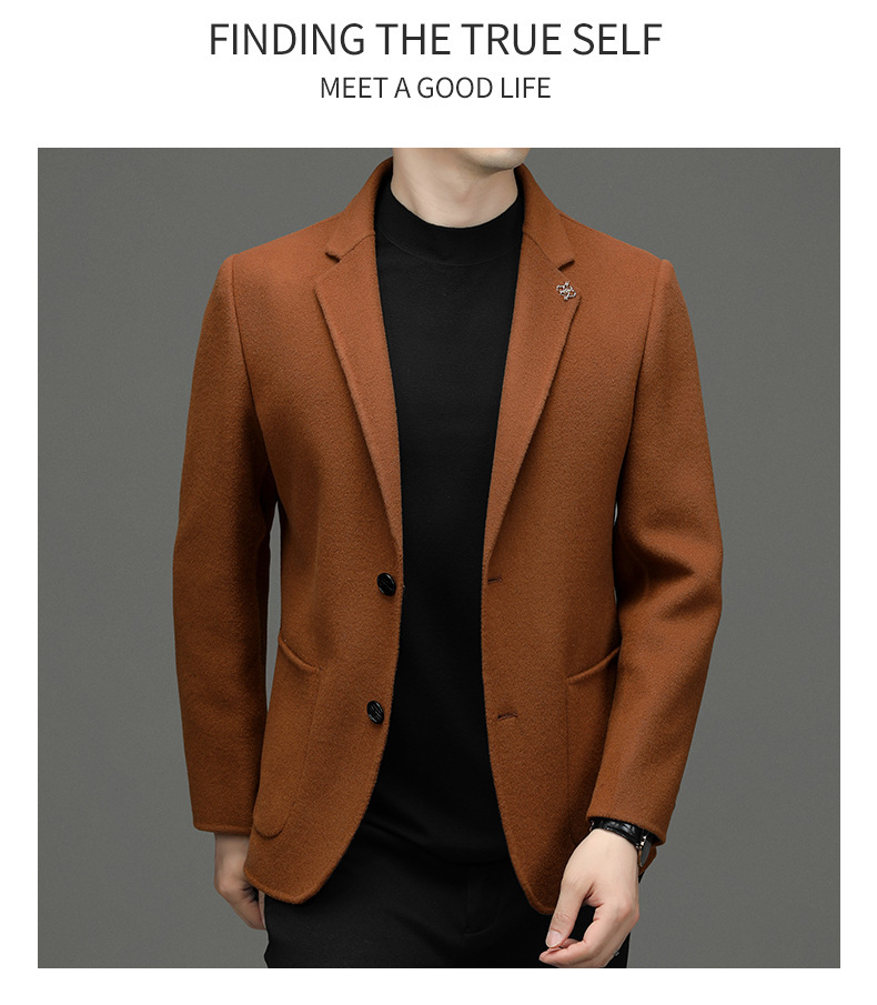 Áo blazer nam len hai mặt dáng ôm phong cách tối giản — màu cam, con lạc đà