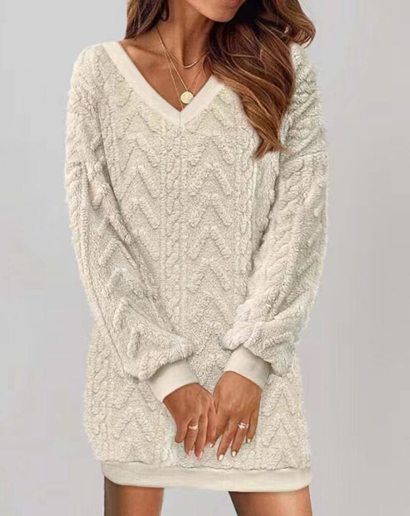 Womens Casual Solid Color V Neck Long Sleeve Top Autumn Winter Collection Versatile Everyday Wear Wholesale Available