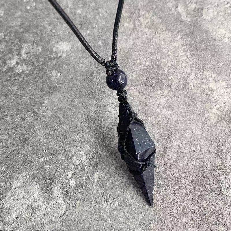 Cross-Border Pendulum Natural Obsidian Pendant for Men and Women Starry Sky Blue Sand Octahedral Rhombus Necklace Personalized Couple Gift