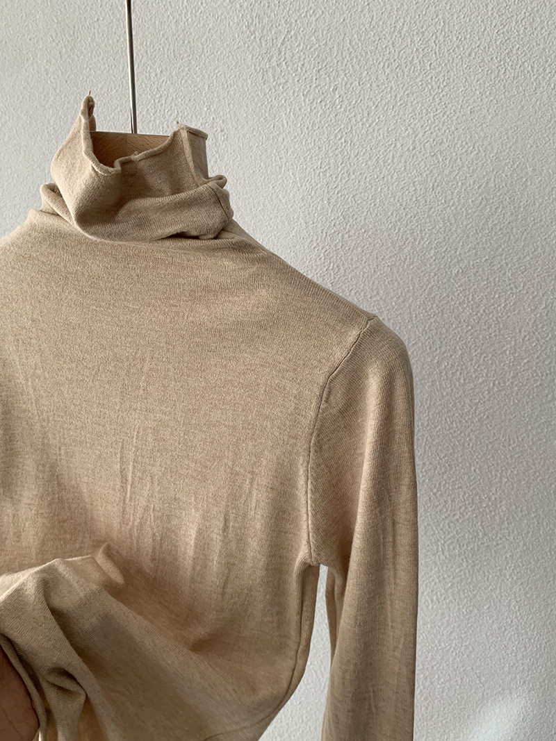 欧玛莱 柔软堆堆领纯色长袖安迪绒修身显瘦针织打底衫上衣女 4793