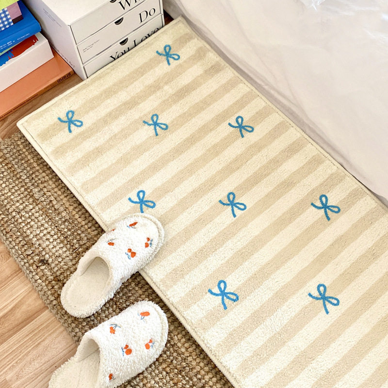 Fresh and Simple Bowknot Imitation Cashmere Thickened Carpet for Bedroom, Cotton Bottom Non-Slip Bedside Rug, Living Room Balcony Bay Window Mat