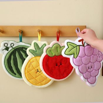 Cross-border supply towel can be hung non-smelly high color value cartoon fruit kitchen wipe hand cute small towel wholesale