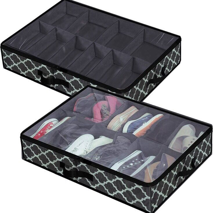 Cross-border Amazon New Bed Bottom Shoes Storage Box Transparent Packaging Storage Box Folding Non-woven Fabric Storage Shoe Box