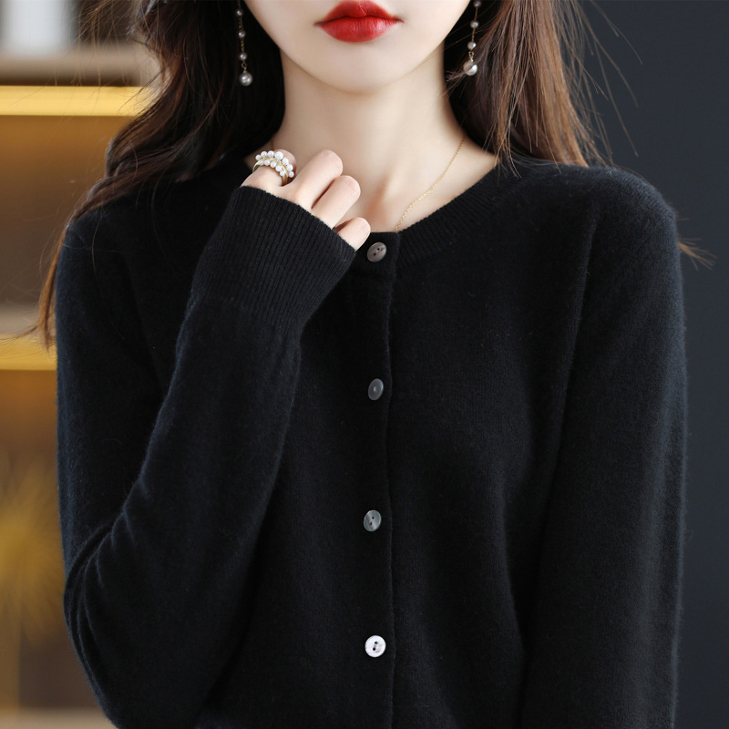 2025新款针织开衫早春圆领毛衣女长袖纯色百搭外套女装一件代发