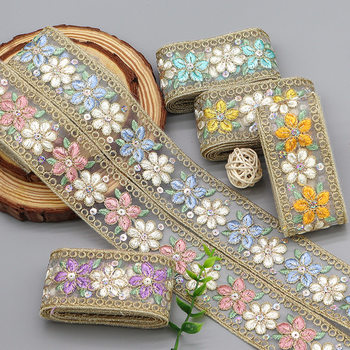 4.5cm New Ethnic Style Lace Accessories Organza Colorfulful Sequin Embroider Han Dynasty Luggage Accessories Cross-Border DIY