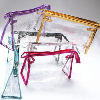 Convenient PVC Portable Waterproof Travel Transparent Cosmetic Bag Folding Toiletry Bag Large Capacity Storage