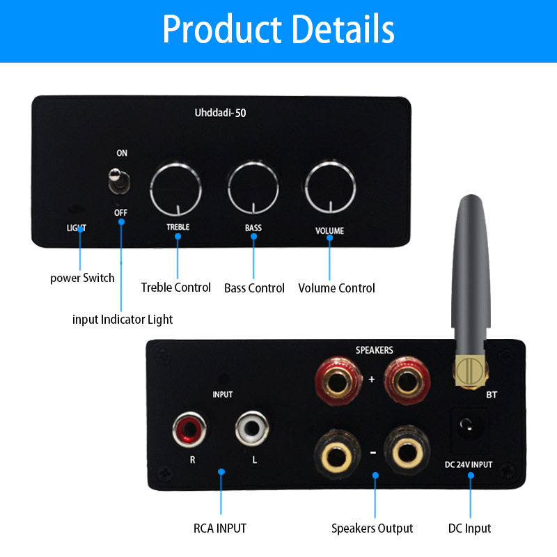 50W Bluetooth 5.0 Stereo Audio Amplifier Receiver Class D Mini Hi-Fi Integrated Amplifier Digital Amplifier
