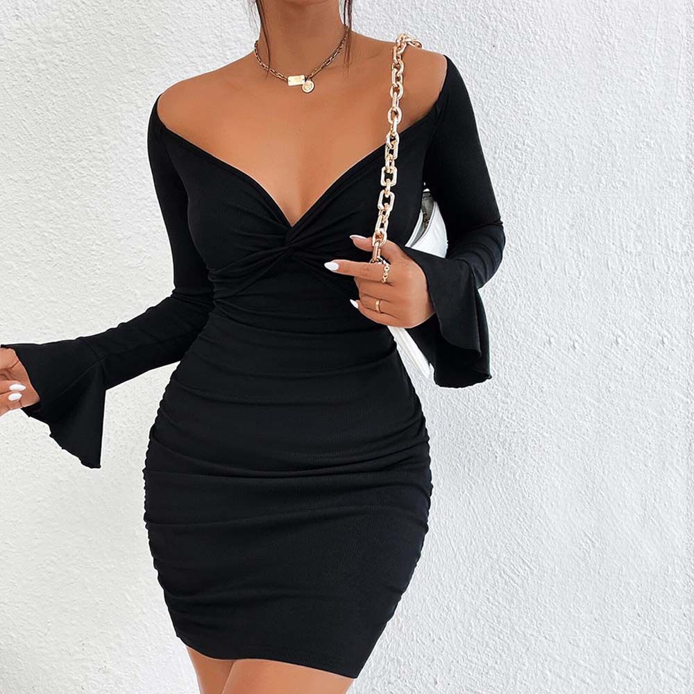 French Style Womens Dress Elegant Fit Flared Sleeves Short Length Spring Summer Fashion Wholesale Available
