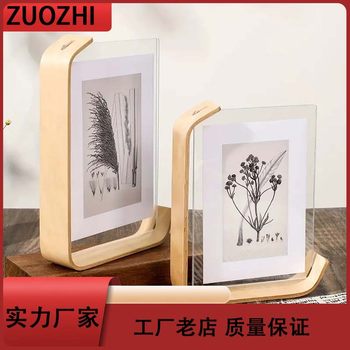 Double-sided acrylic photo frame creative photo frame leaf carving table solid wood desktop decoration plant specimen photo frame wholesale