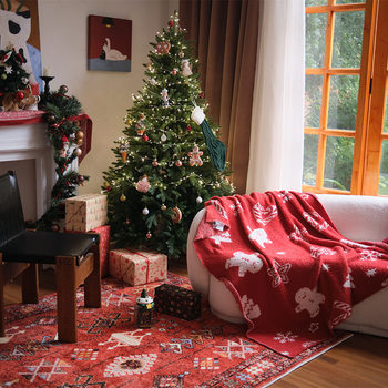 Class a Christmas Half-Velvet Sofa Blanket, Festive Atmosphere Knitted Blanket, Autumn and Winter Plush Nap Blanket