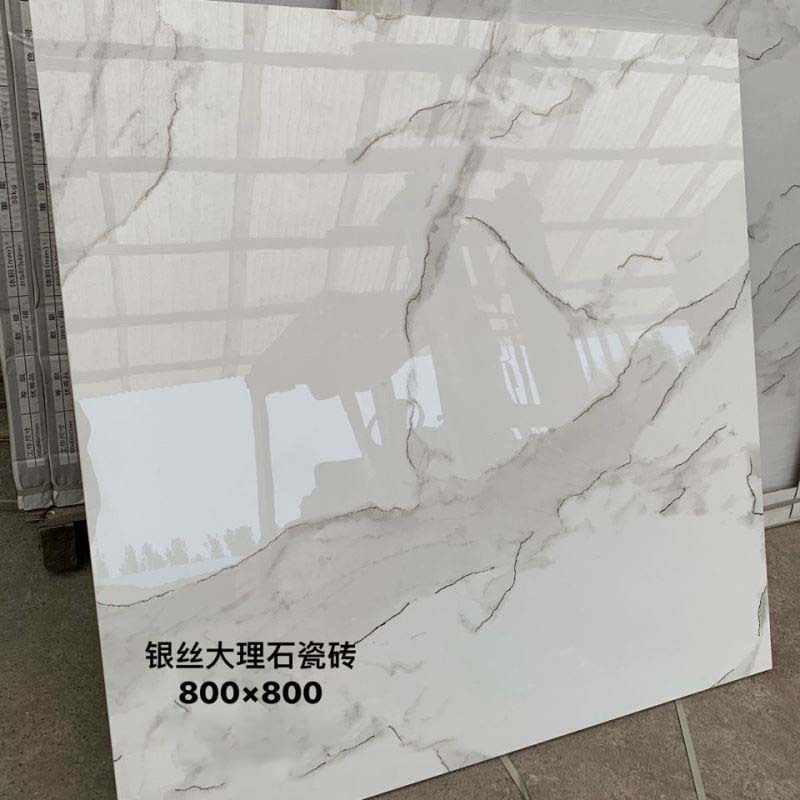 新款40HP通体银沙金丝大理石地板砖800x800广东佛山客厅瓷砖地砖