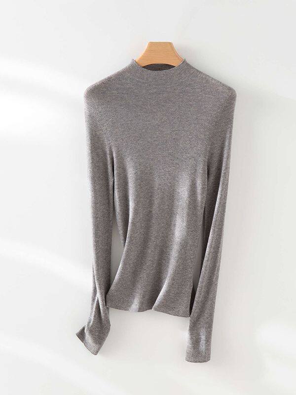 A generation of hair wholesale semi-high collar silk cashmere blend bottoming sweater slim outer wear long sleeve top solid color