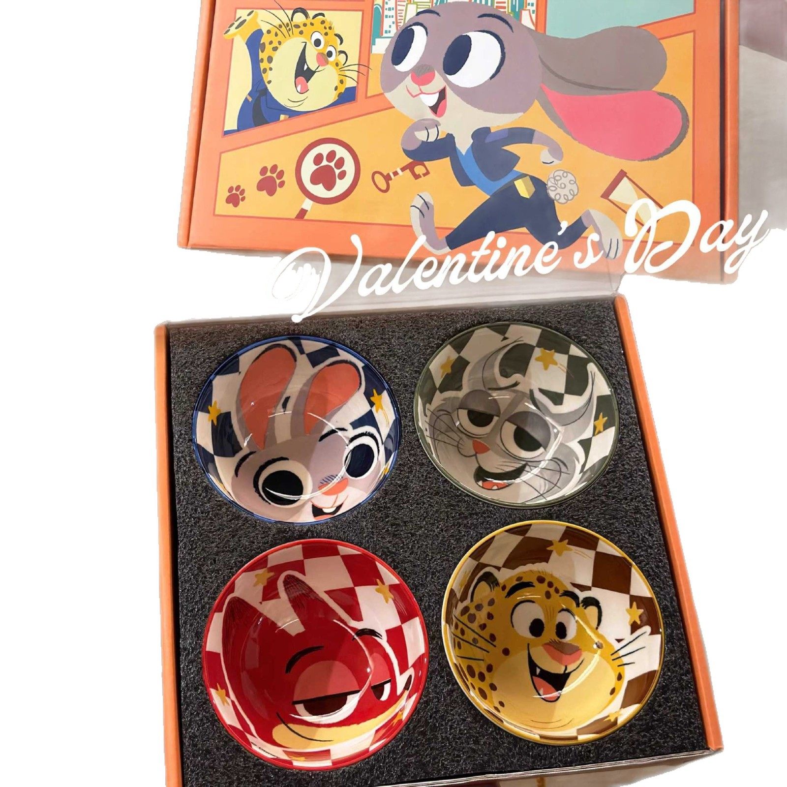 Zootopia Cartoon Animal Ceramic Bowl Gift Box Set of 4 Cute Tableware Set Creative Gift Dessert Bowl