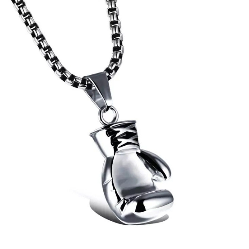 Cross-border supply retro fitness boxing gloves stainless steel titanium steel necklace sports domineering fashion punk pendant