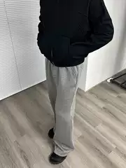 American High Street Heavyweight Space Cotton Silhouette Slightly Flared Fleece-Lined Sweatpants for Men in Autumn and Winter Loose Casual Straight Wide Leg Pants