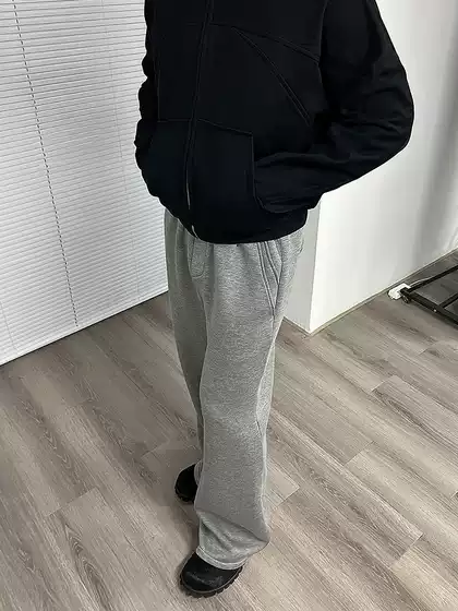 American High Street Heavyweight Space Cotton Silhouette Slightly Flared Fleece-Lined Sweatpants for Men in Autumn and Winter Loose Casual Straight Wide Leg Pants
