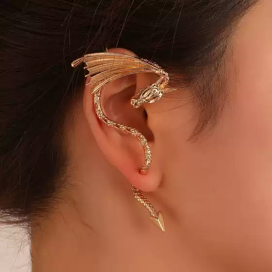 New Punk Flying Dragon Ear Cuff for Cross-Border Fashion, Creative Bold Single Ear Wrap, Vintage Finish