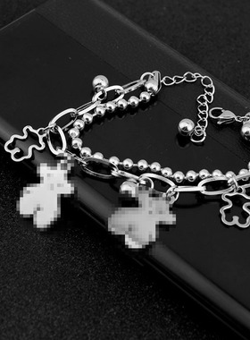 双层小熊手链女ins小众设计闺蜜情侣学生冷淡风嘻哈个性饰品手饰