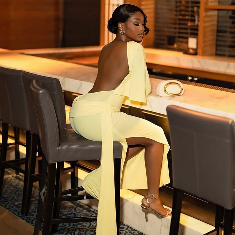 Backless Maxi Dress Sexy Solid Color Loose Fit Comfortable Side Slit Adjustable Straps Perfect for Summer Events