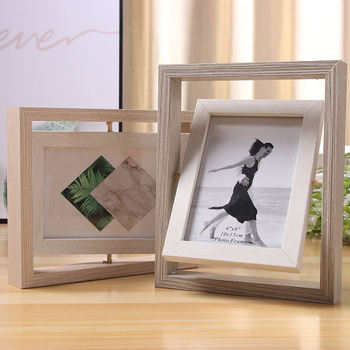 Creative Wooden Double-Sided Rotating Frame Photo Frame Wedding Dress Couple Small Size 6inch 7inch Desktop Display Frame Spot Wholesale