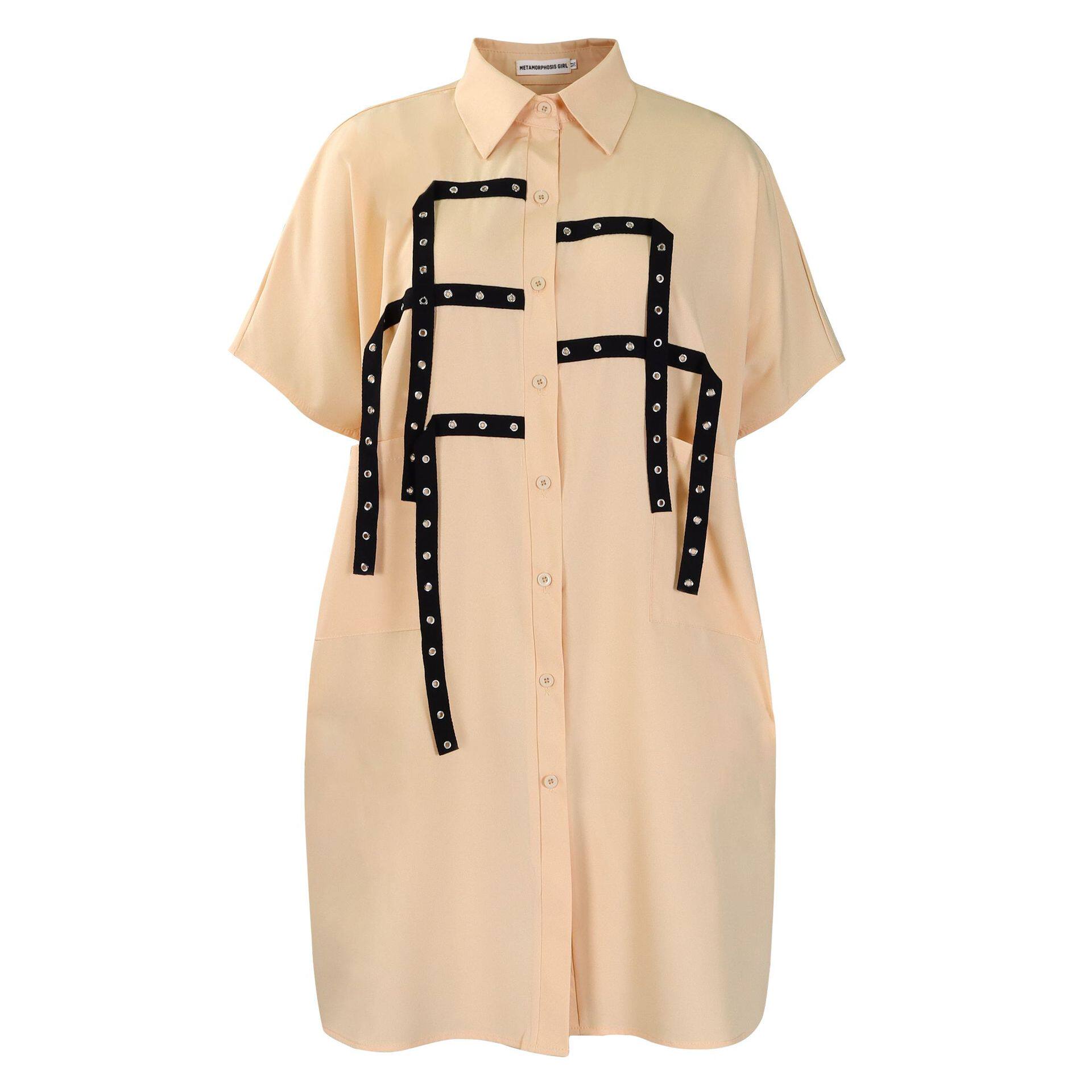 Womens Short Sleeve Fashionable Loose Fit Shirt Dress Mid Length Turn Down Collar Casual Style Wholesale Available