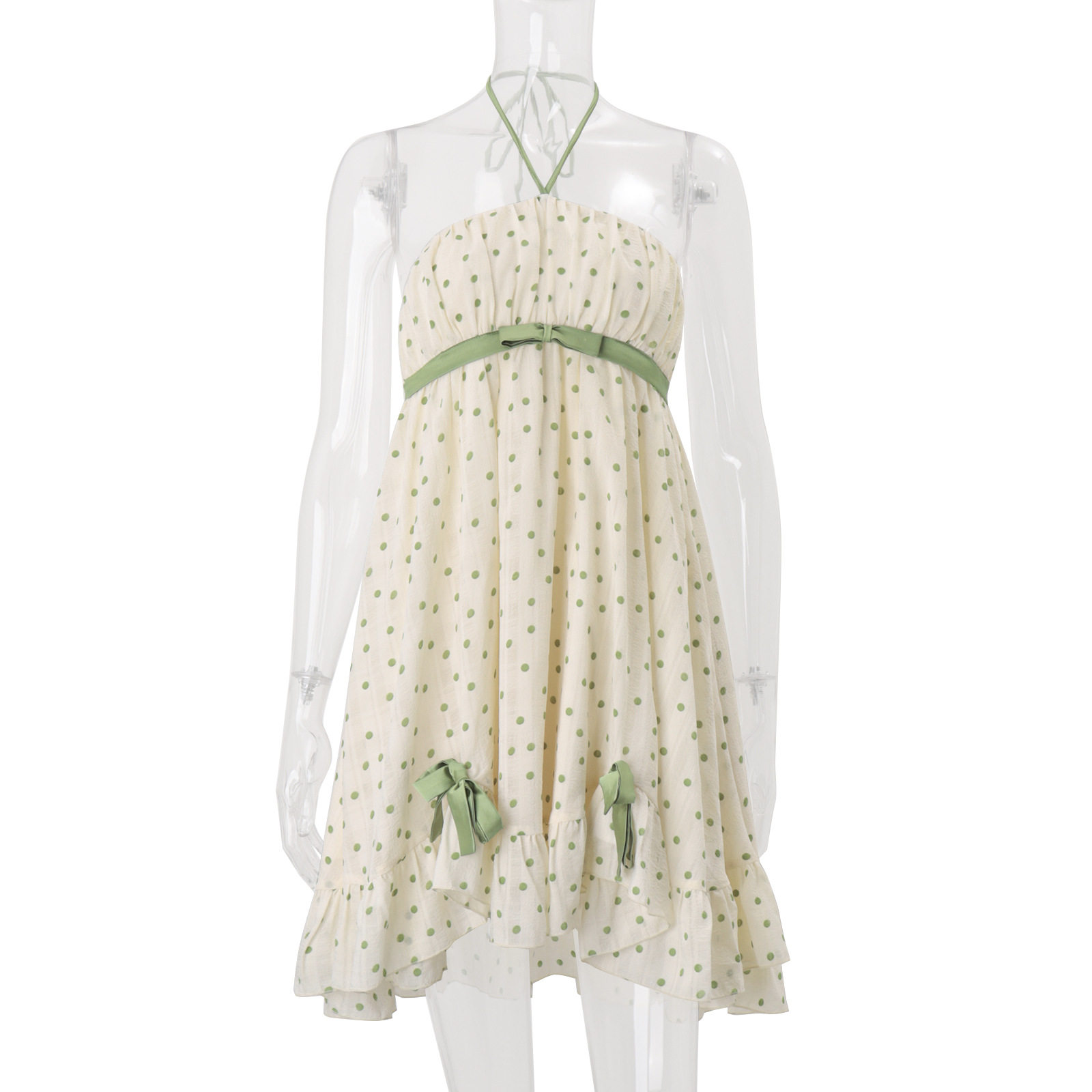 French Style Off Shoulder Polka Dot Chiffon Dress Loose Fit Vacation Ready Summer Wholesale Available