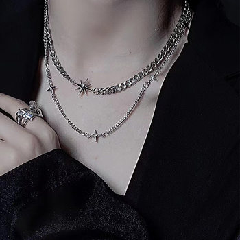 Niche design double-layer stacked star chain stitching necklace female ins hip hop sweet cool cold wind clavicle chain fashion