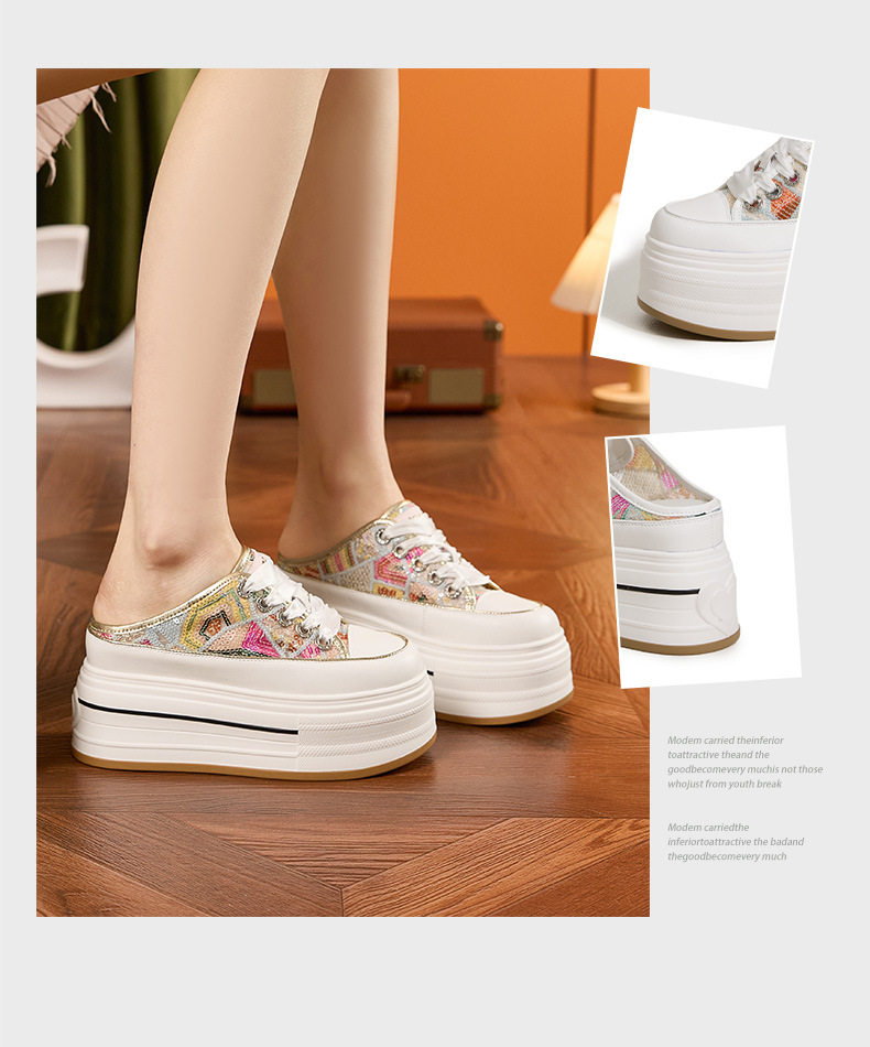 Sandal cao gót nữ hở mũi quai ngang đế dày, gót siêu cao 8 cm, phong cách thể thao — Trắng, Bạch kim chi tiết 3