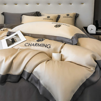 Light Luxury Washed Ice Silk Four-piece Set High-end Embroidered Bed Sheet Quilt Cover Three-piece Set Summer Bedding Wholesale