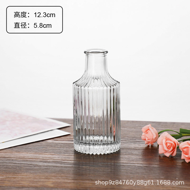 跨境热销复古玻璃花瓶插画高级感香薰瓶 透明ins风摆件小花瓶套装
