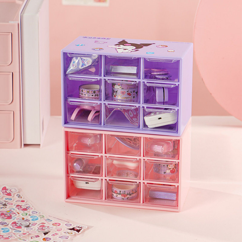 Yuemu Stationery Authentic Sanrio Cotton Candy Jiugongge Storage Box Desktop Organizing Jewelry Dustproof Drawer