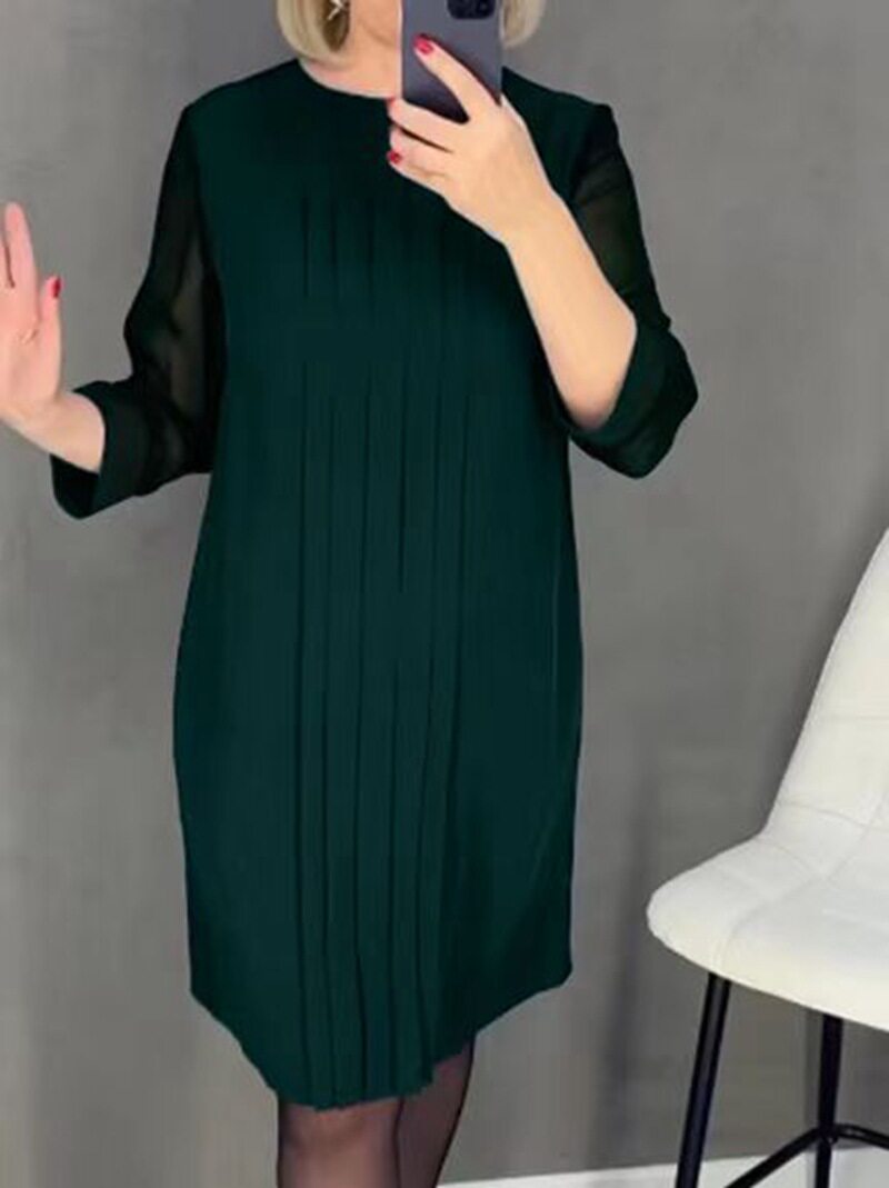 Pleated Lace Sleeve Dress Round Neck Long Sleeve Elegant Design Autumn Winter Fashion Wholesale Available