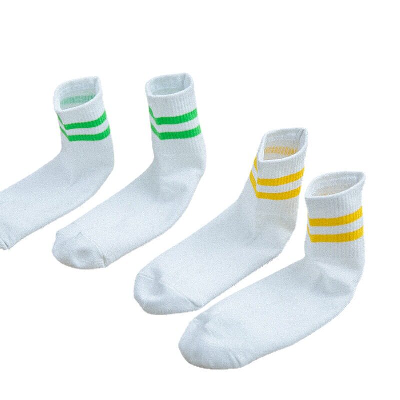 袜子厂家批发茶颜新款二杠条纹女袜中筒运动棉短袜棒球袜子女