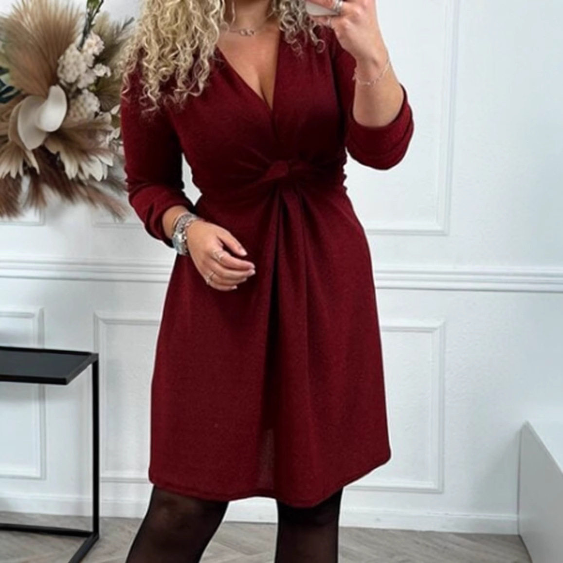 V Neck Long Sleeve Bodycon Dress Sexy Fit Autumn Winter Style Perfect for Parties and Events Wholesale Available