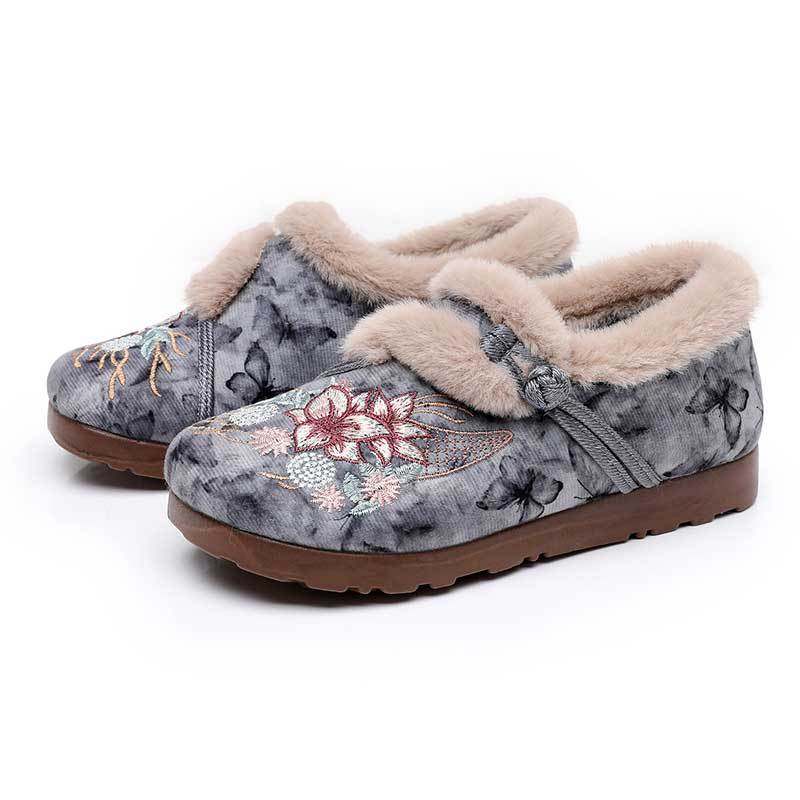 Women's Winter Hanfu Ethnic Cotton Shoes with Soft Soles, Old Beijing Cloth Shoes, Lightweight, Fleece-Lined for Warmth, Thickened for Warmth