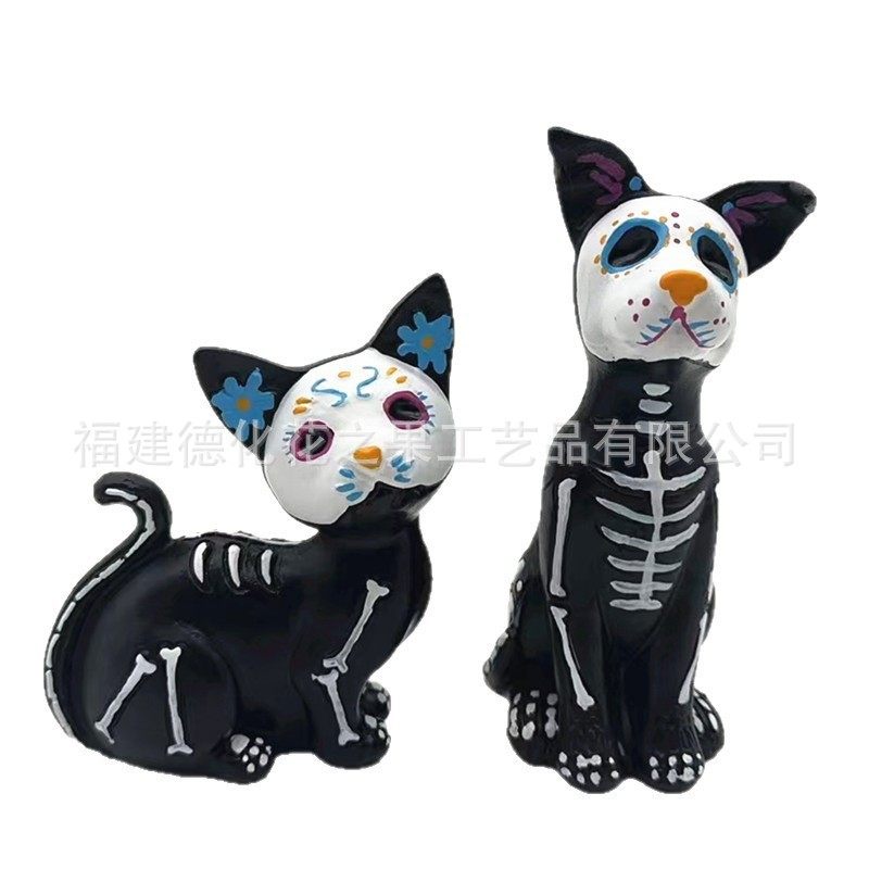 Cross-Border Direct Sales Halloween Resin Crafts Halloween Decorations Cute Little Flowers Cat and Dog Ornaments Death Festival Gifts