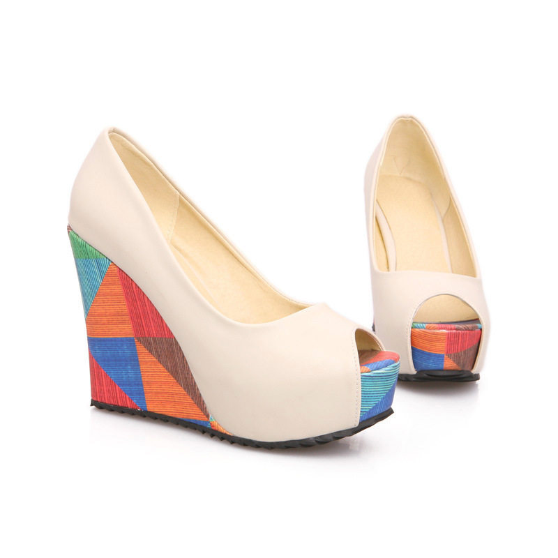 M-4 Foreign Trade Women's Shoes Peep-Toe Wedge Sandals with Waterproof Platform, Available in Various Sizes, Color-Blocked Pattern, Specially Designed for Cross-Border E-Commerce, Comfortable