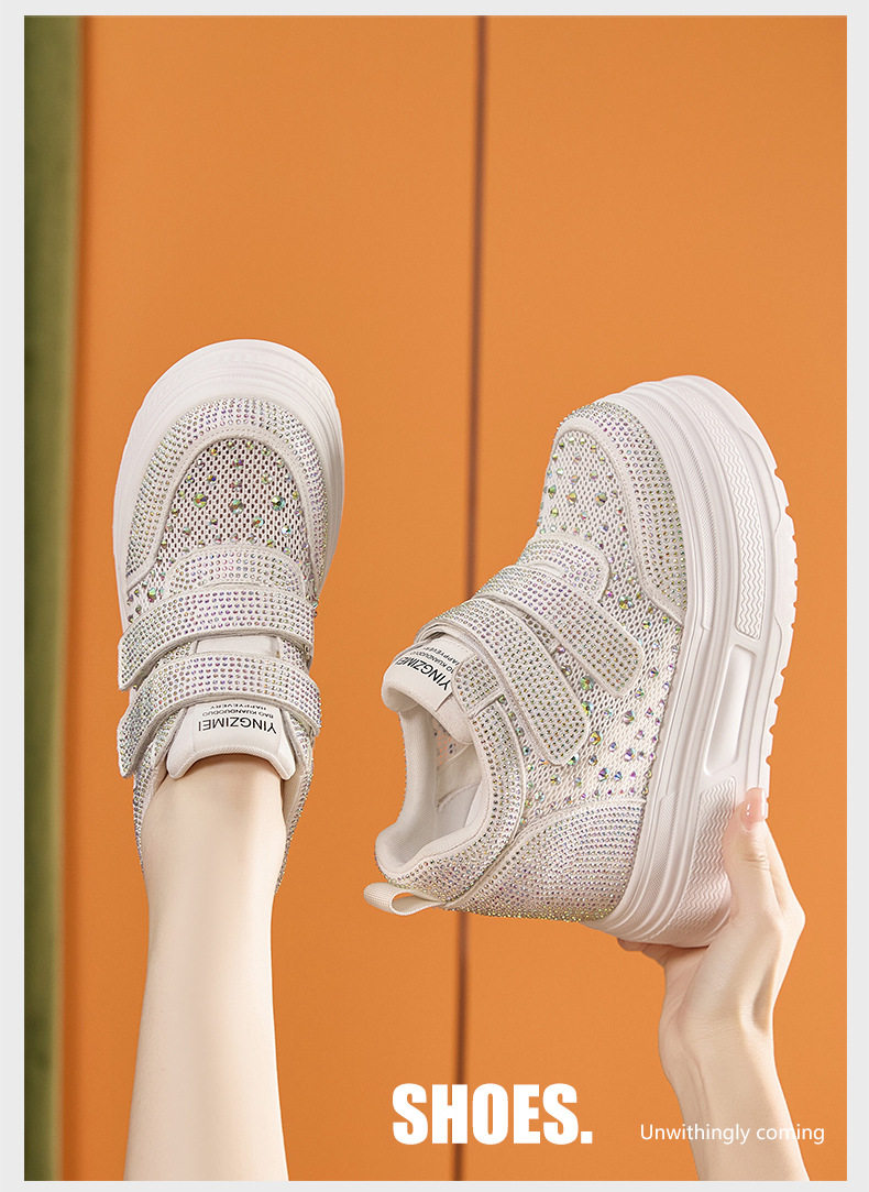 Giày sneaker nữ đế dày chunky trắng phối lưới thoáng khí gót 12 cm — Trắng, Đen chi tiết 11