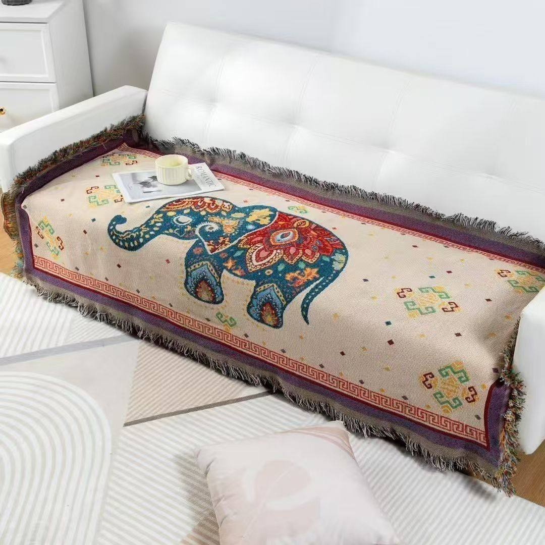 New Multifunctional Line Blanket, Sofa Towel, Double-Sided Sofa Blanket, Backrest, Bay Window Blanket, Cushion, Universal for All Seasons, Flowers Bloom and Wealth