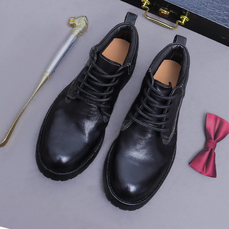 Giày Martin Nam Da Thật Phong Cách Retro Chiều Cao Đế Khoảng 3cm Màu Nâu, Đen