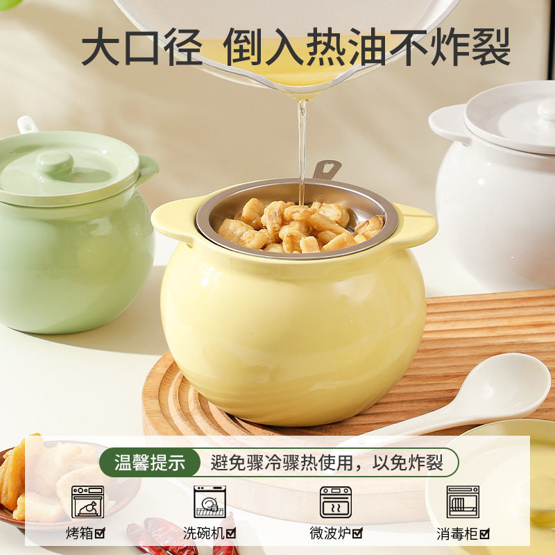 Wholesale Lard Jar Double-Eared Ceramic High Temperature Resistant Household Special Food Grade Meat Oil Chili Oil Jar with Filter and Lid