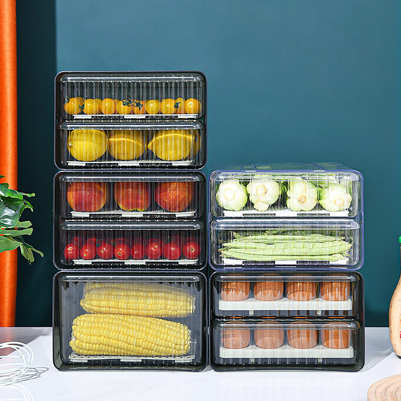 Refrigerator Storage Box Transparent Drawer-Type Vegetable and Egg Preservation Storage Kitchen Sealed Jar Dumpling Box Freezer
