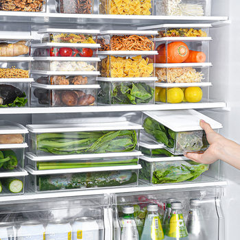 Multi-specification refrigerator storage box with lid household dustproof food storage box Transparent stackable refrigerator preservation box