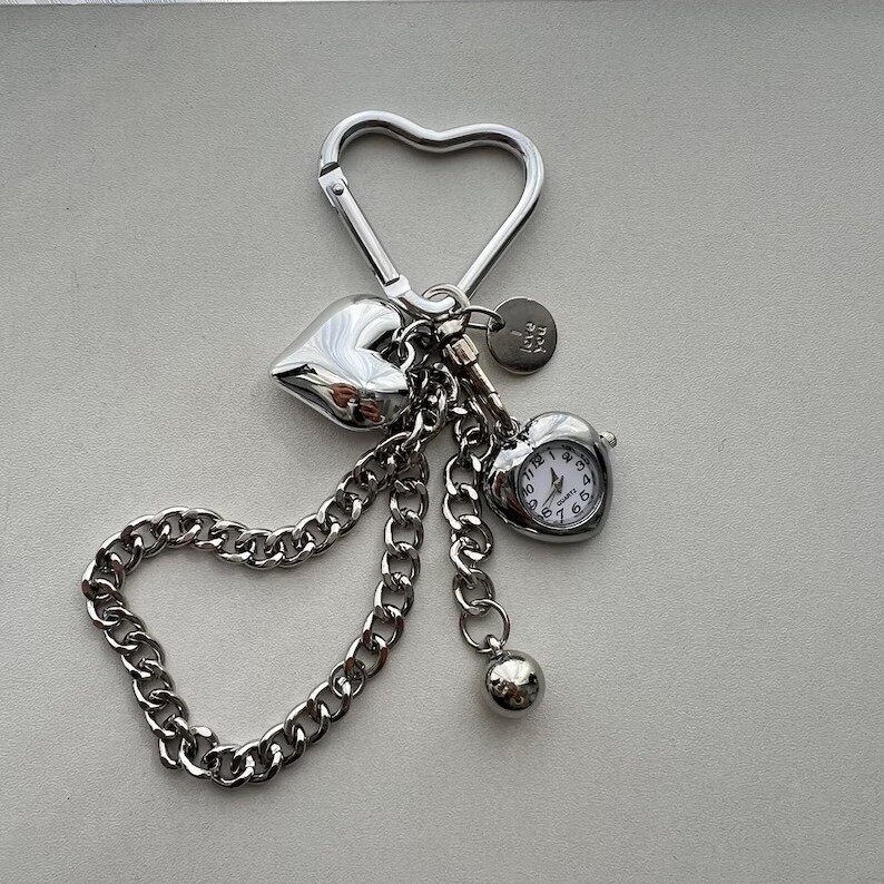 Ins New Chain Heart Clock Pendant Mobile Phone Case Keychain Pendant Wrist Strap Mobile Phone Lanyard Accessories