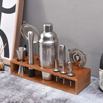 Bar Cocktail Rack Wooden Base Cocktail Tool Display Storage Rack Cocktail Shaker Set Wooden Rack Wholesale